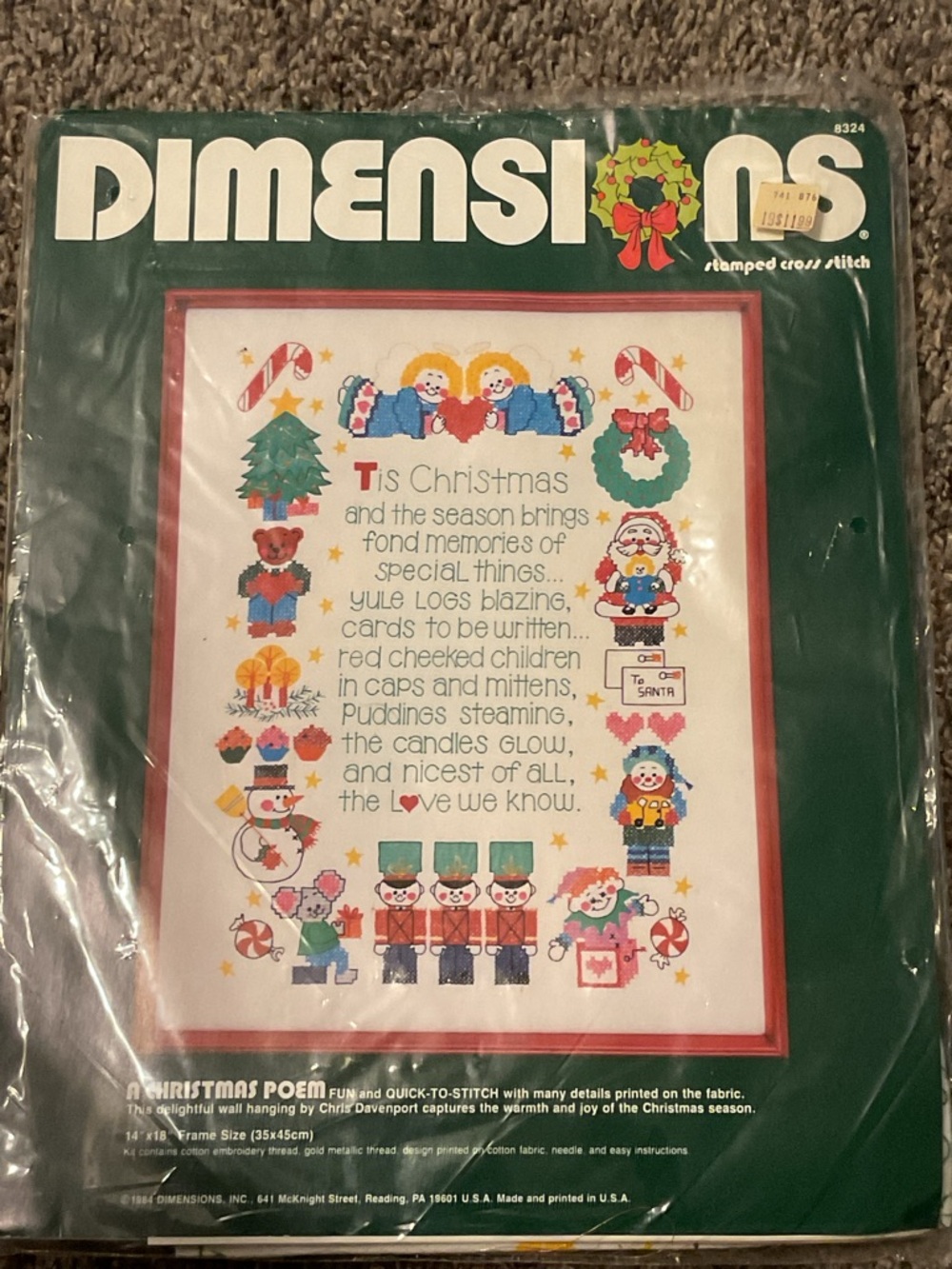 Dimensions Christmas Poem Stamped Cross Stitch Kit - opened, not started.